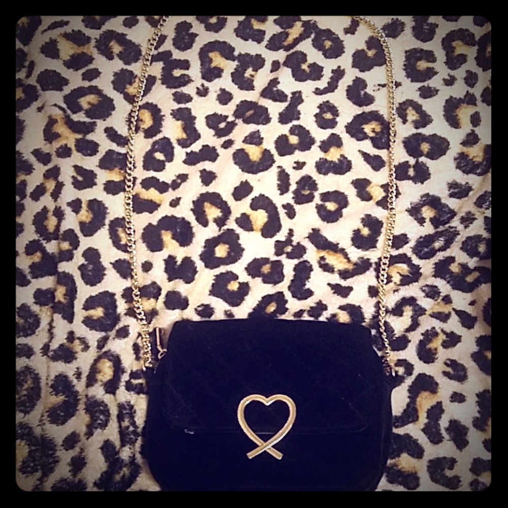 Gold heart velvet bag